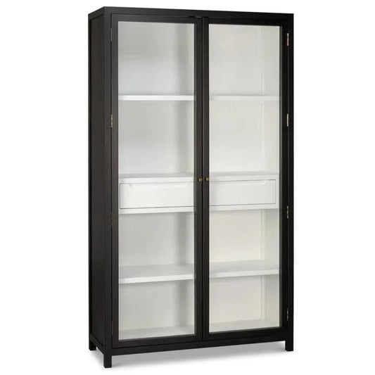 Walker Wooden Glass Door Black Bookcase - LOOMLAN - Sarreid - Bookcases
