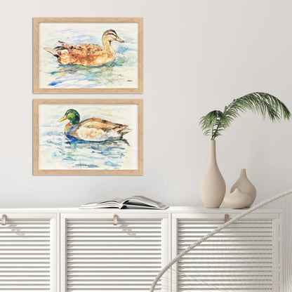 Water Duck Brown Framed Wall Art 2PC