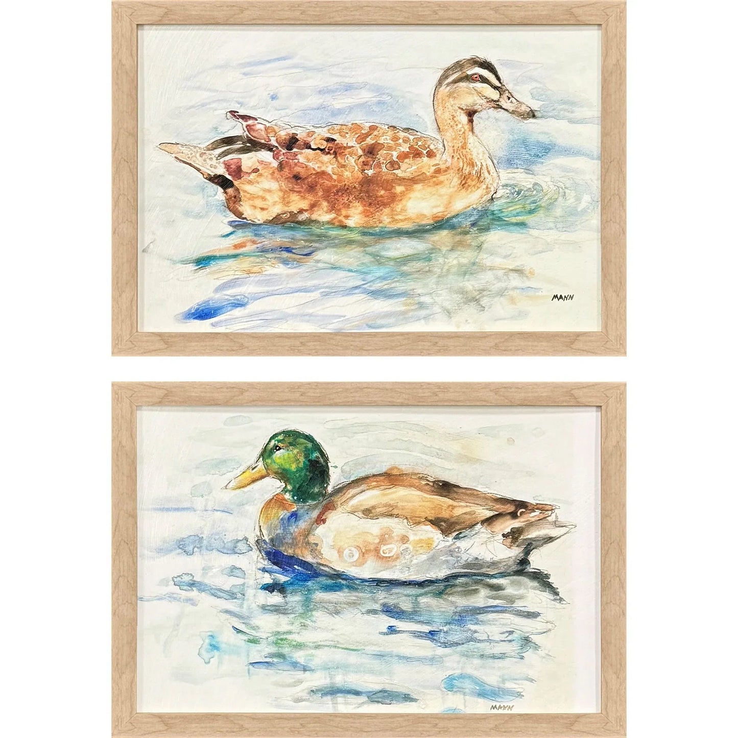 Water Duck Brown Framed Wall Art 2PC