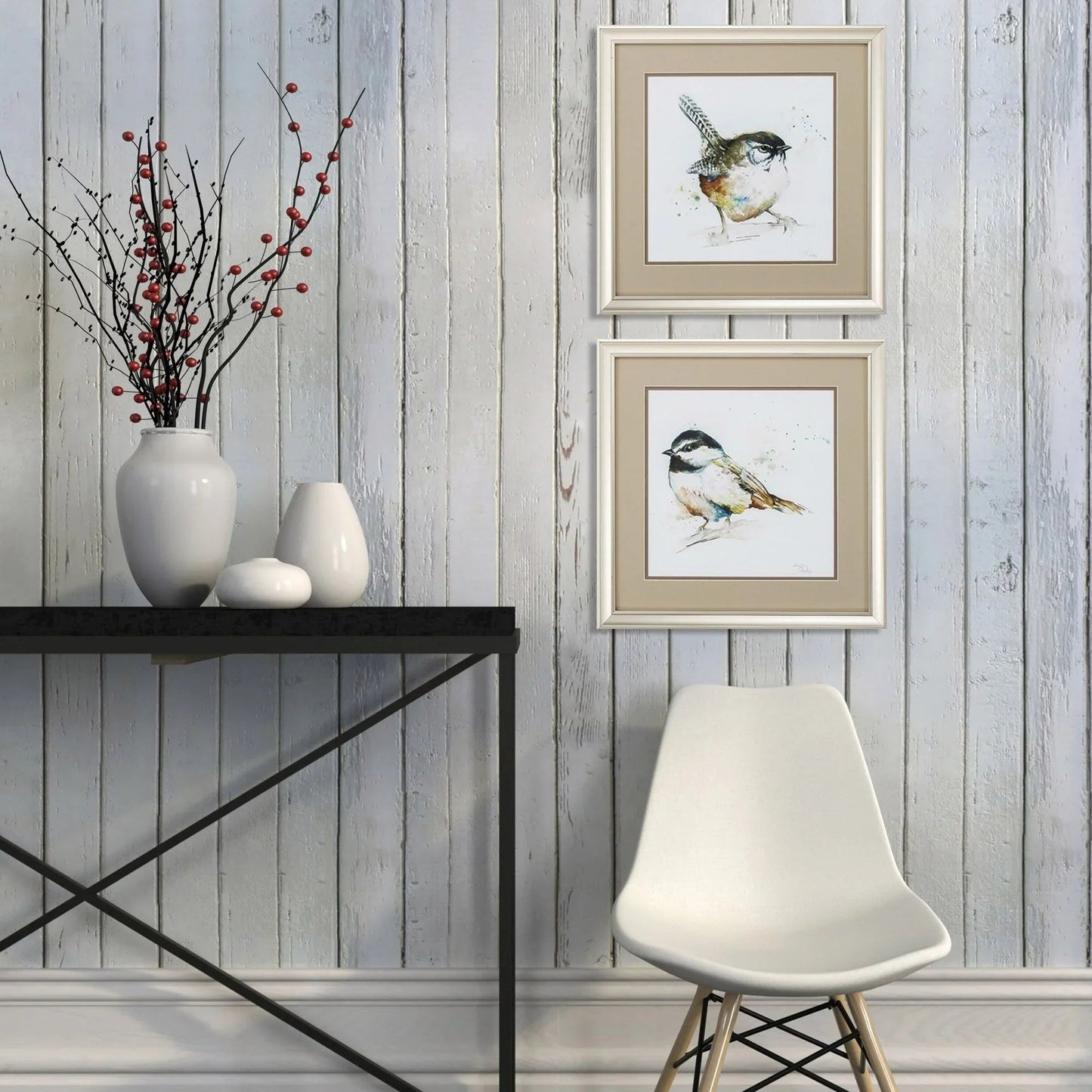 Watercolor Mountain Neutral Framed Wall Art 2PC