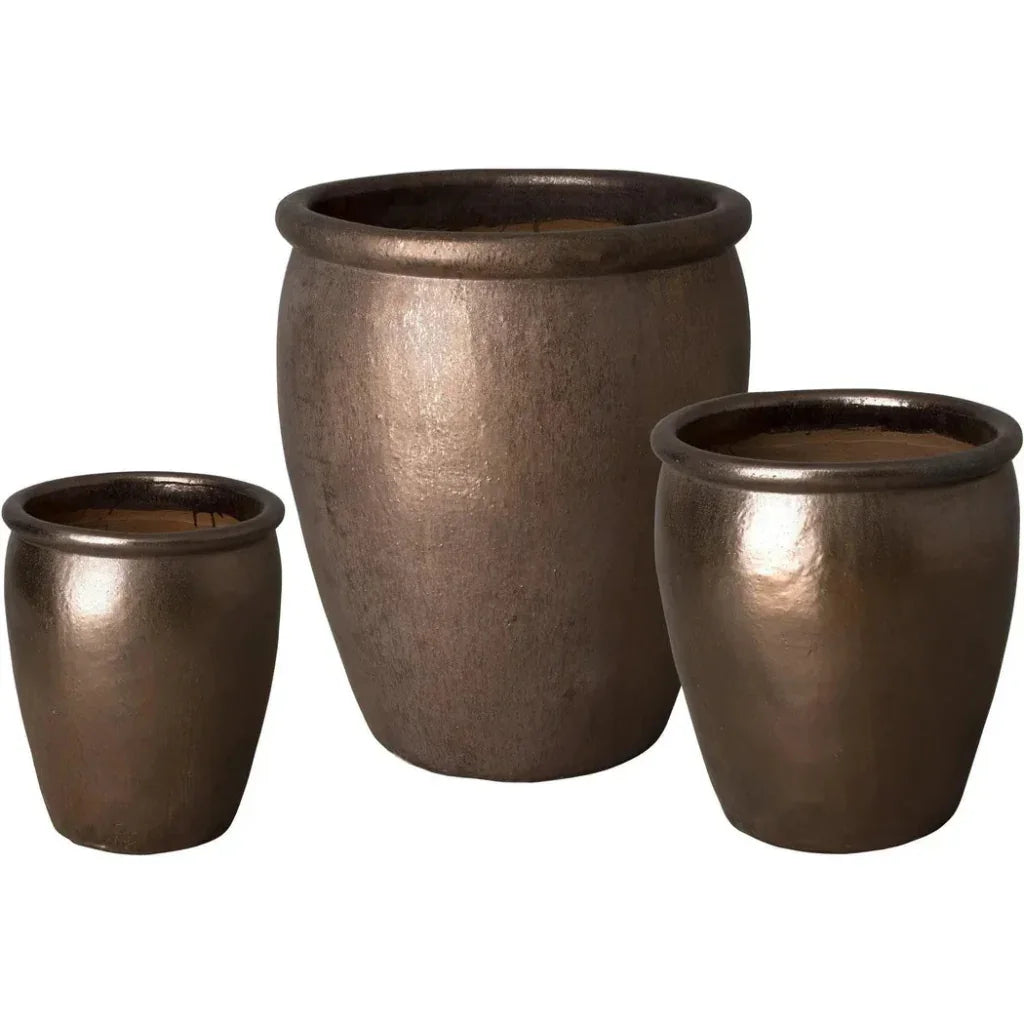 Weather Resistant Round Ceramic Pot - LOOMLAN - Emissary - Planters