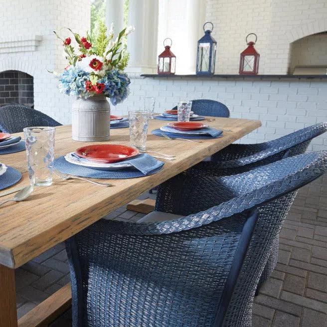 Weekend Retreat 7 PC Teak Table Set Wicker Chairs-Outdoor Dining Sets-Lloyd Flanders-LOOMLAN