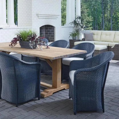 Weekend Retreat 7 PC Teak Table Set Wicker Chairs-Outdoor Dining Sets-Lloyd Flanders-LOOMLAN