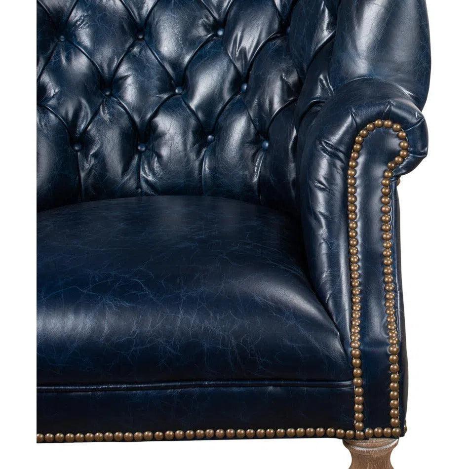 Welsh Blue Wing Back Leather Accent Chair - LOOMLAN - Sarreid - Accent Chairs