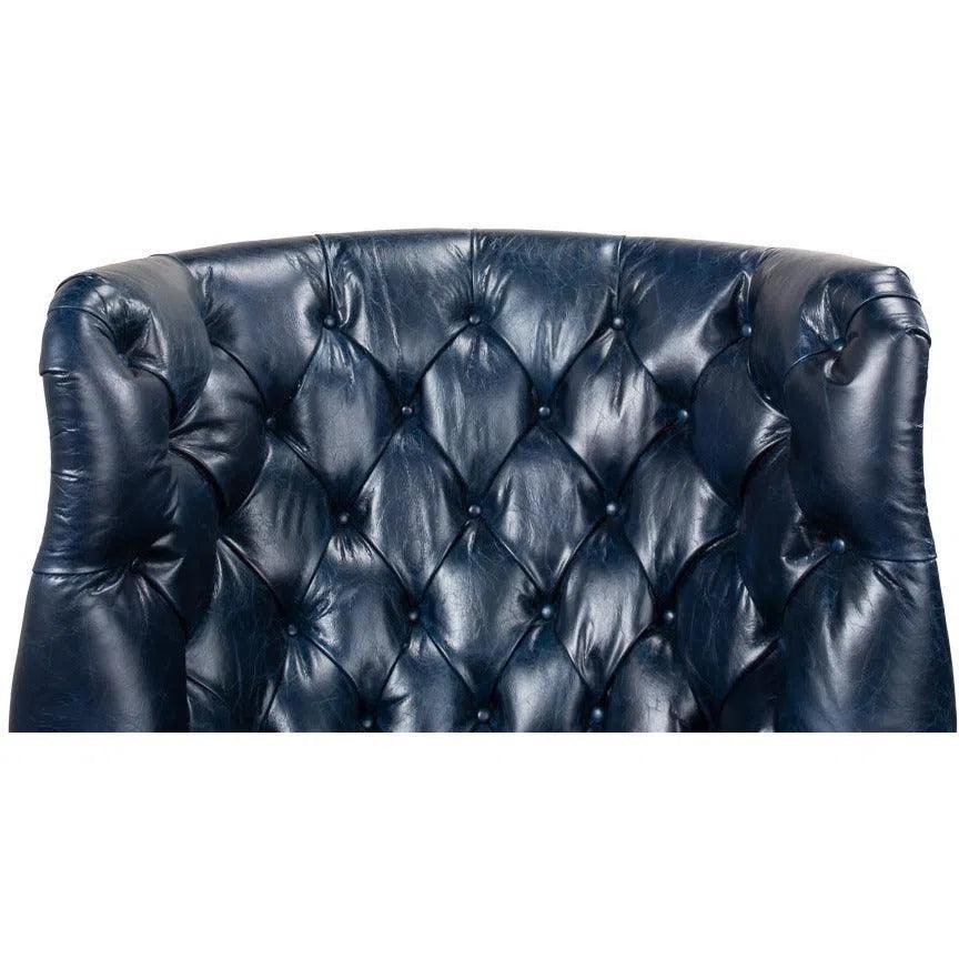 Welsh Blue Wing Back Leather Accent Chair - LOOMLAN - Sarreid - Accent Chairs