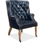 Welsh Blue Wing Back Leather Accent Chair - LOOMLAN - Sarreid - Accent Chairs