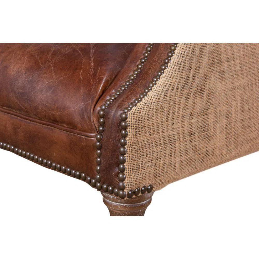 Welsh Leather & Jute Wing Back Accent Chair - LOOMLAN - Sarreid - Accent Chairs