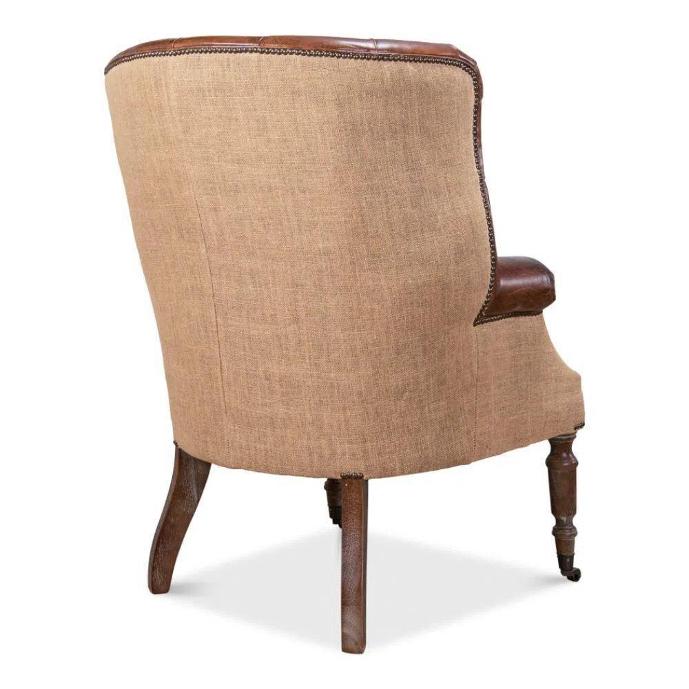 Welsh Leather & Jute Wing Back Accent Chair - LOOMLAN - Sarreid - Accent Chairs