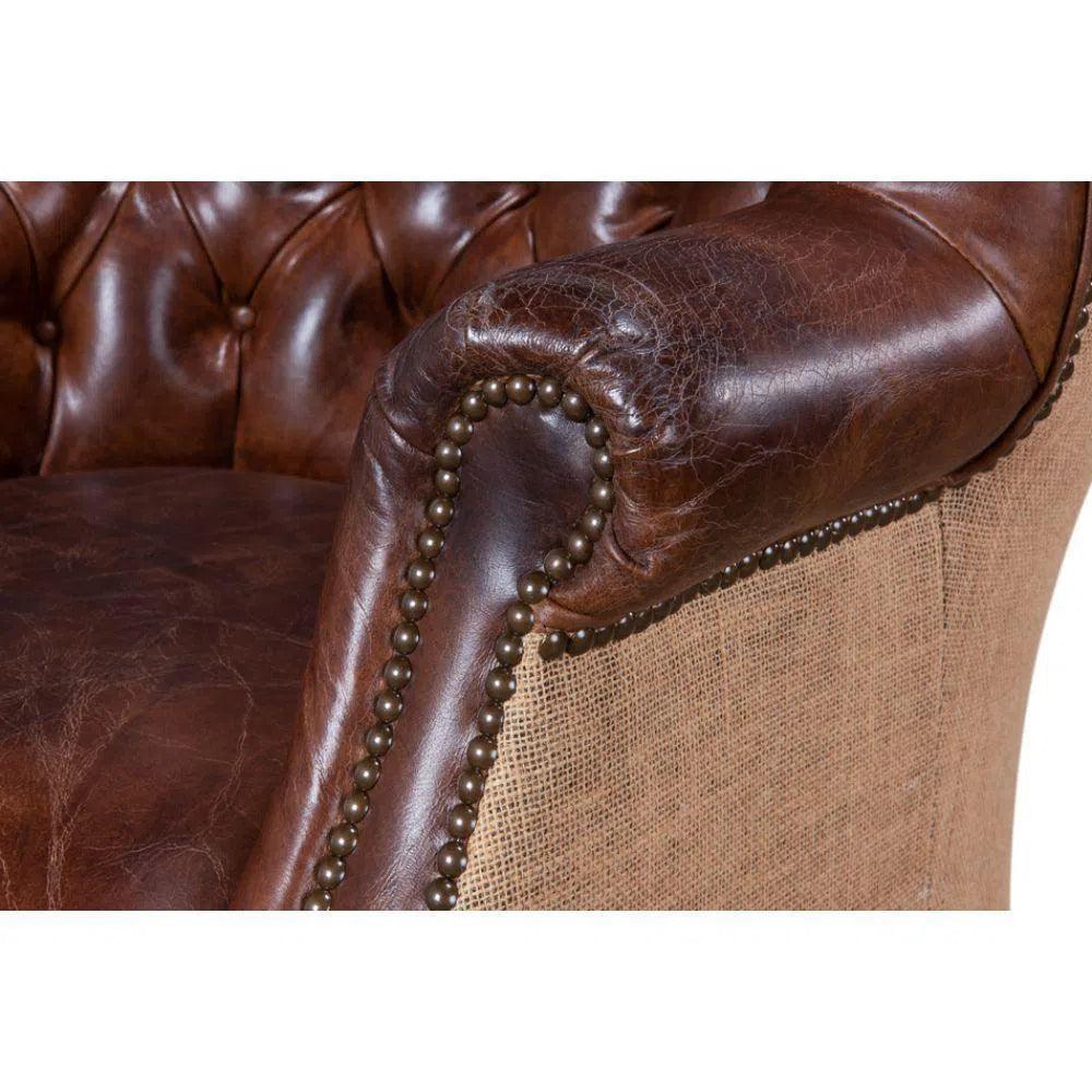 Welsh Leather & Jute Wing Back Accent Chair - LOOMLAN - Sarreid - Accent Chairs