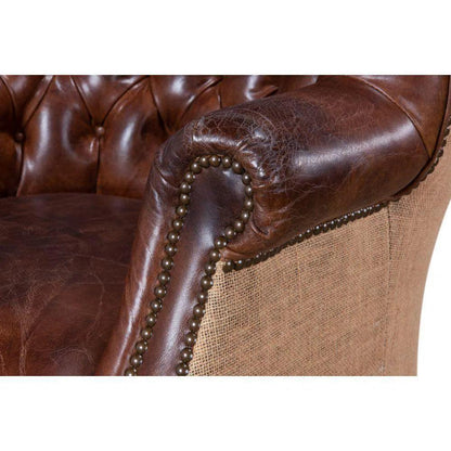 Welsh Leather & Jute Wing Back Accent Chair - LOOMLAN - Sarreid - Accent Chairs