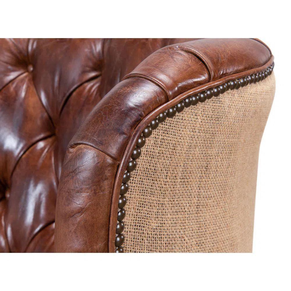 Welsh Leather & Jute Wing Back Accent Chair - LOOMLAN - Sarreid - Accent Chairs