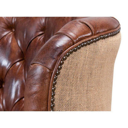Welsh Leather & Jute Wing Back Accent Chair - LOOMLAN - Sarreid - Accent Chairs