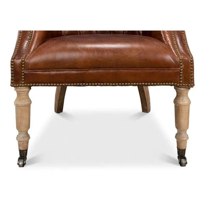 Welsh Leather Wingback Accent Chair Havana - LOOMLAN - Sarreid - Accent Chairs