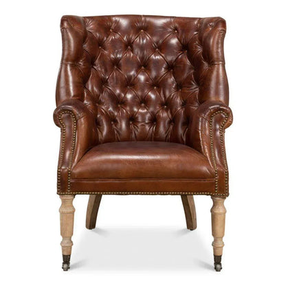 Welsh Leather Wingback Accent Chair Havana - LOOMLAN - Sarreid - Accent Chairs