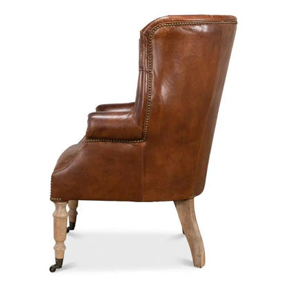 Welsh Leather Wingback Accent Chair Havana - LOOMLAN - Sarreid - Accent Chairs