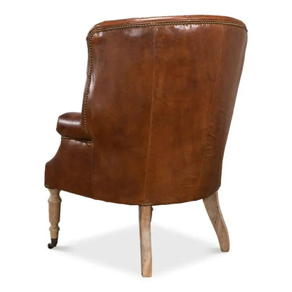 Welsh Leather Wingback Accent Chair Havana - LOOMLAN - Sarreid - Accent Chairs