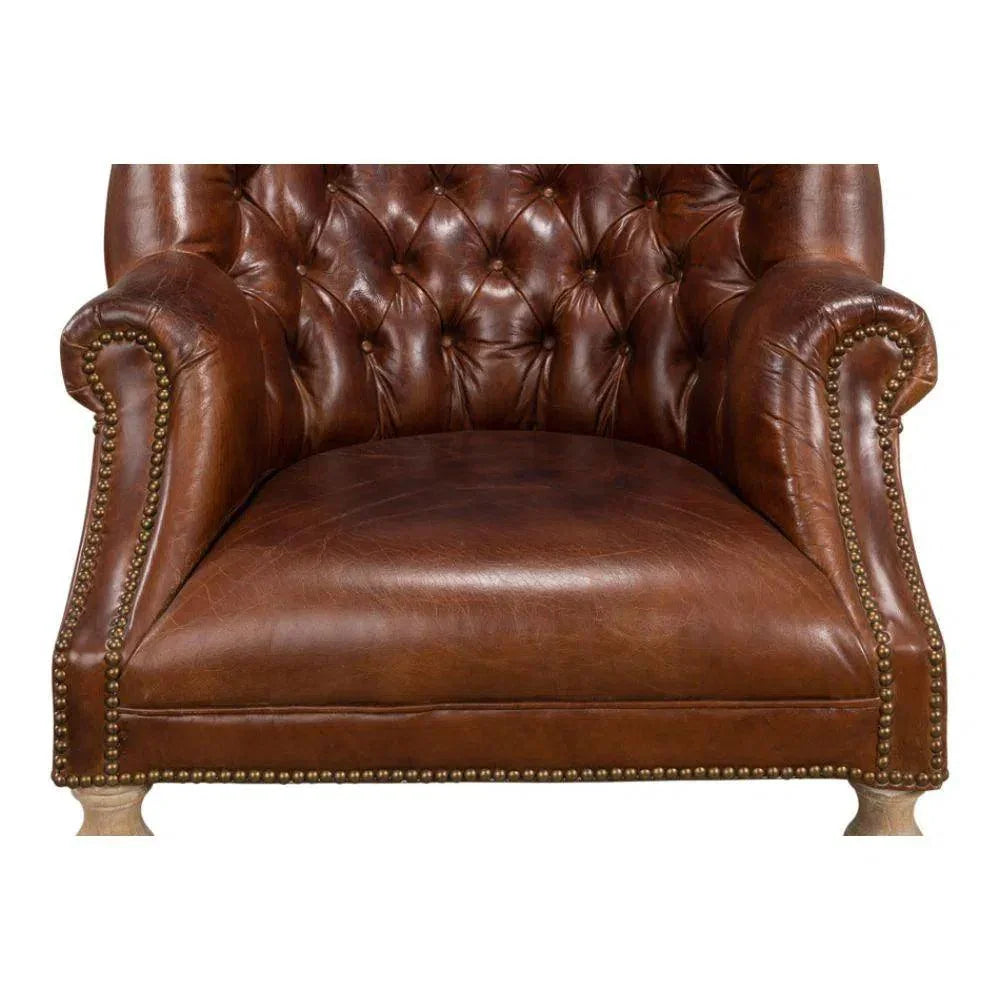 Welsh Leather Wingback Accent Chair Havana - LOOMLAN - Sarreid - Accent Chairs