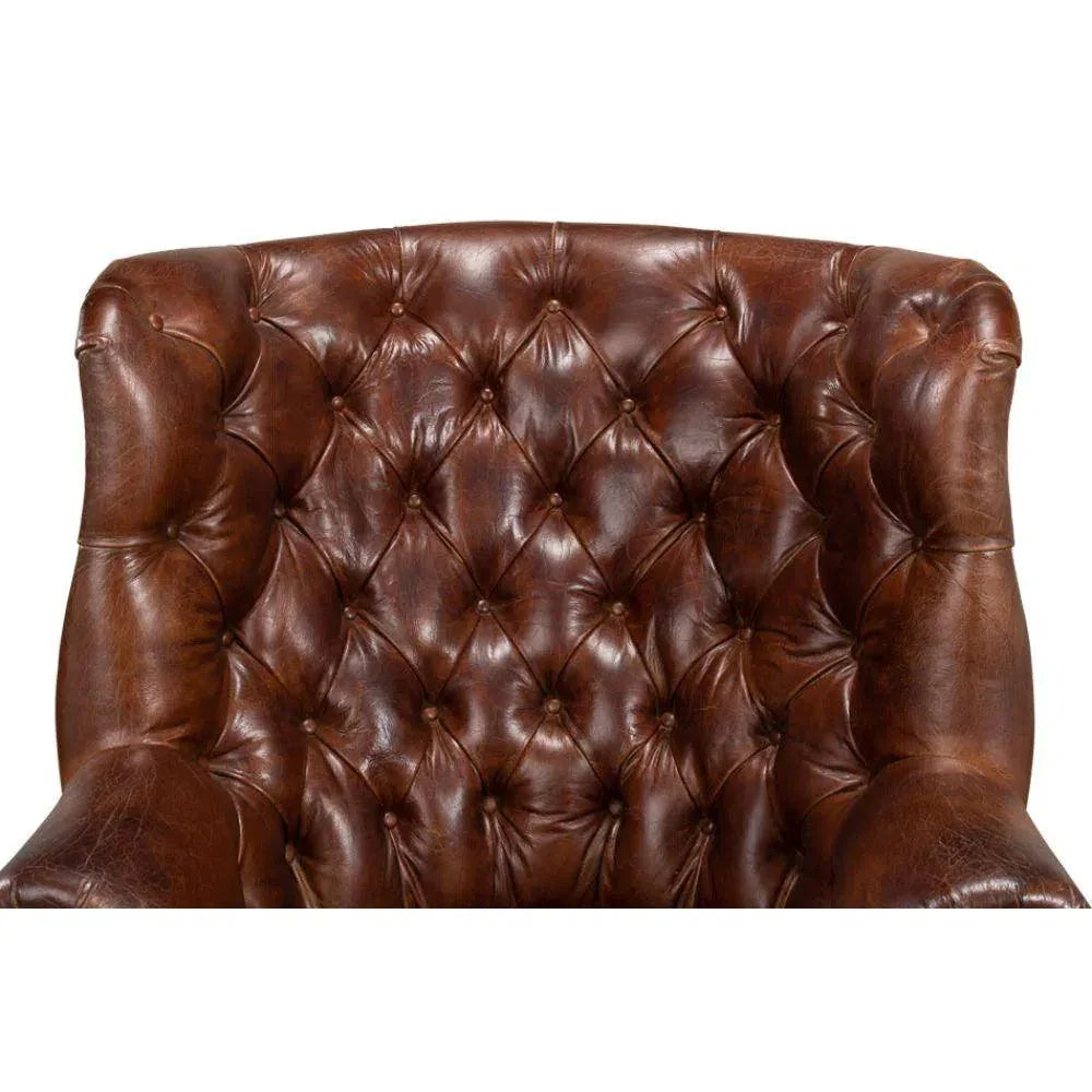 Welsh Leather Wingback Accent Chair Havana - LOOMLAN - Sarreid - Accent Chairs