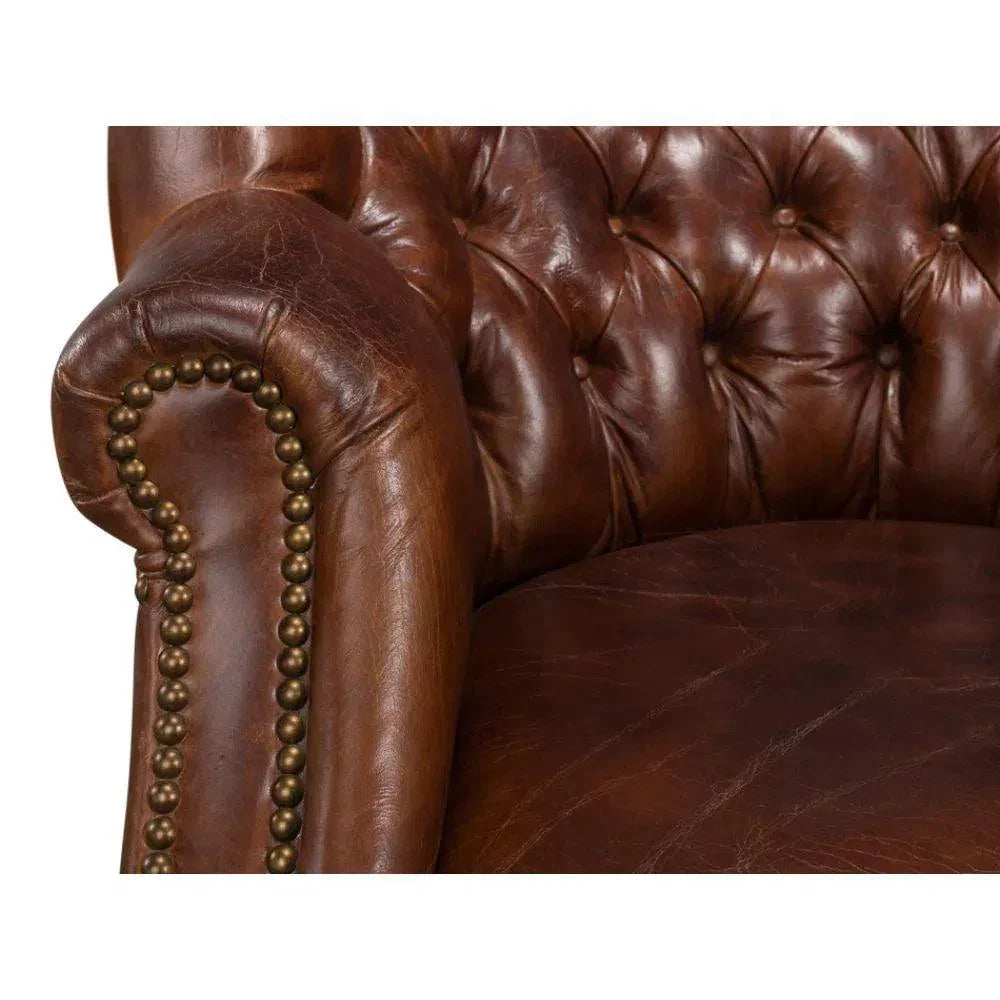 Welsh Leather Wingback Accent Chair Havana - LOOMLAN - Sarreid - Accent Chairs