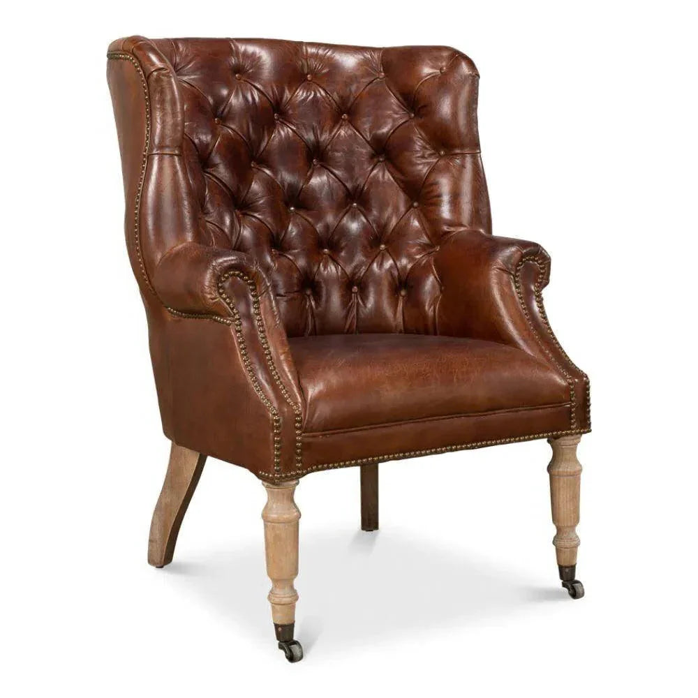 Welsh Leather Wingback Accent Chair Havana - LOOMLAN - Sarreid - Accent Chairs