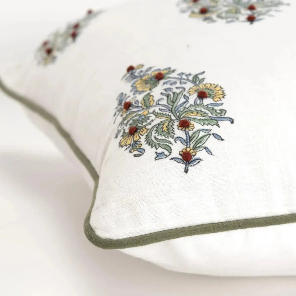 Welted Floral Throw Pillow With Down Insert - LOOMLAN - LOOMLAN - Throw Pillows