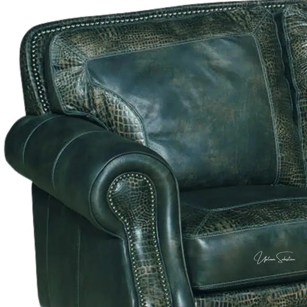 Western Couch Green Teal Alligator Embossed Leather - LOOMLAN - Uptown Sebastian - Sofas & Loveseats