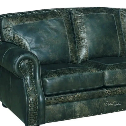 Western Couch Green Teal Alligator Embossed Leather - LOOMLAN - Uptown Sebastian - Sofas & Loveseats