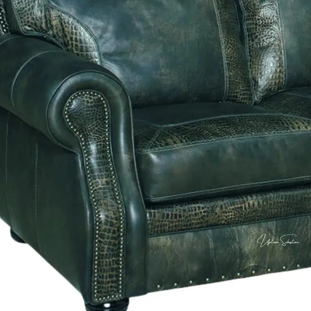 Western Couch Green Teal Alligator Embossed Leather - LOOMLAN - Uptown Sebastian - Sofas & Loveseats