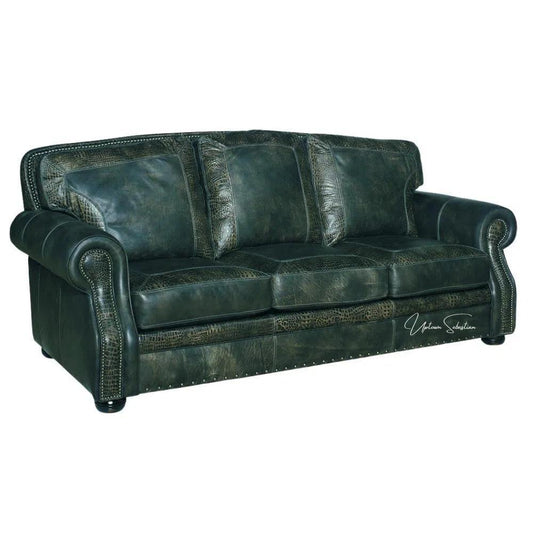 Western Couch Green Teal Alligator Embossed Leather - LOOMLAN - Uptown Sebastian - Sofas & Loveseats
