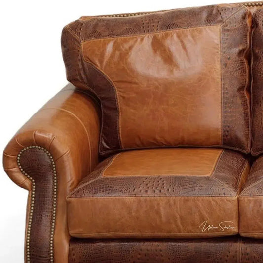 Western Leather Couch Brown Alligator Embossed Leather - LOOMLAN - Uptown Sebastian - Sofas & Loveseats