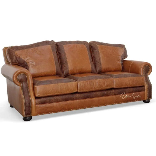 Western Leather Couch Brown Alligator Embossed Leather - LOOMLAN - Uptown Sebastian - Sofas & Loveseats