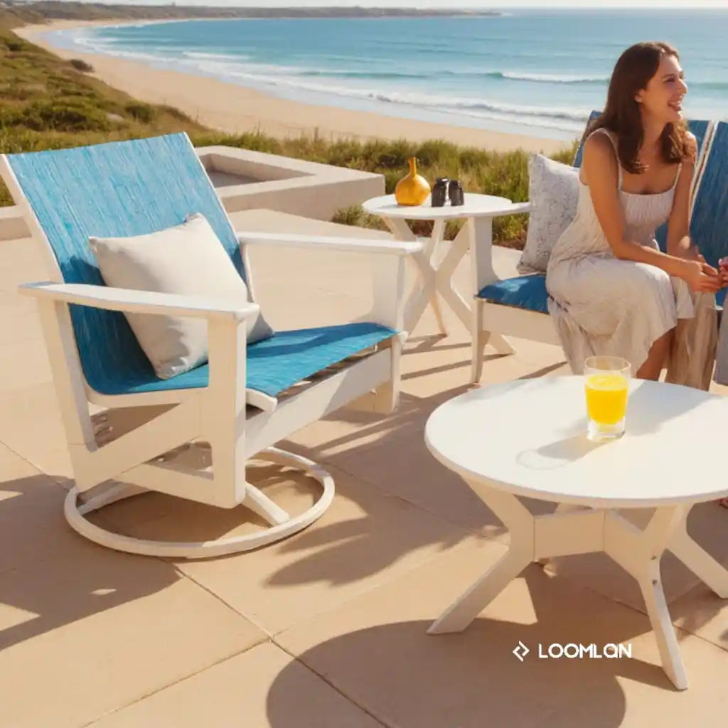 Wexler Sling Chat Height Swivel Rocker Polymer Arms-Outdoor Accent Chairs-Telescope-LOOMLAN