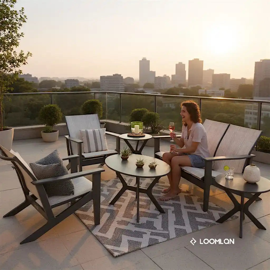 Wexler Chat Height 2 - Seat Loveseat Polymer Arms - LOOMLAN - Telescope - Outdoor Sofas & Loveseats
