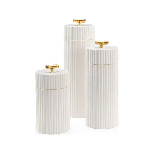 White Bamboo Ceramic Canister (Set of 3) - LOOMLAN - Chelsea House - Vases & Jars