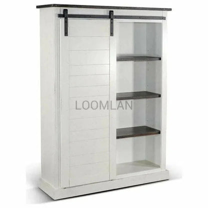 White Barn Door Bookcase With Wood Shelves - LOOMLAN - Sunny D - Bookcases
