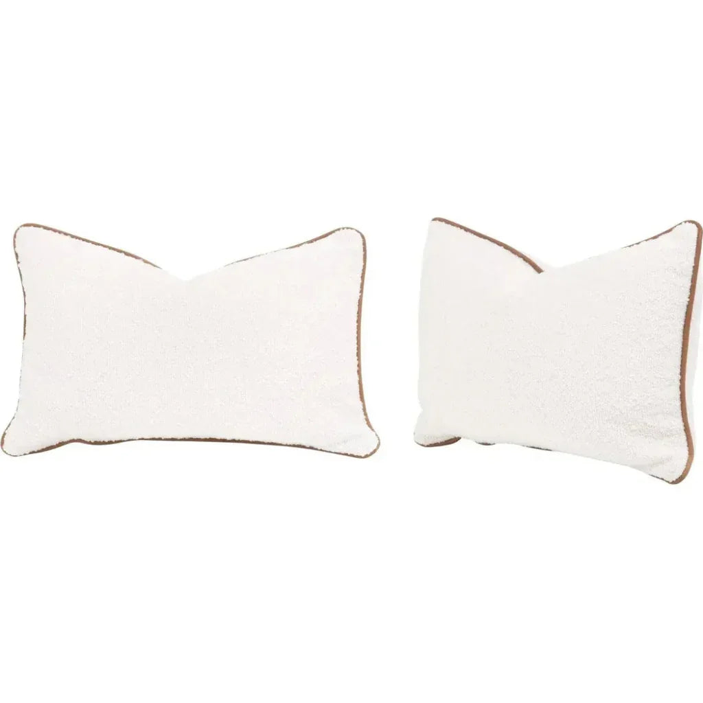 White Boucle Piping Lumbar Throw Pillow Insert - 2PC - LOOMLAN - Essentials For Living - Throw Pillows