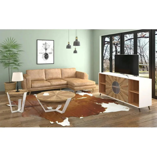 White & Brown Wood Sideboard Glass Doors & Shelves - LOOMLAN - LH Imports - Sideboards