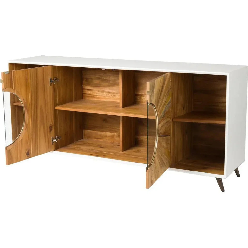 White & Brown Wood Sideboard Glass Doors & Shelves - LOOMLAN - LH Imports - Sideboards