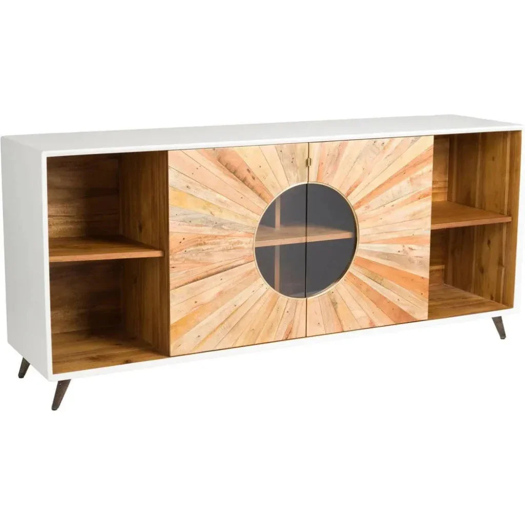White & Brown Wood Sideboard Glass Doors & Shelves - LOOMLAN - LH Imports - Sideboards