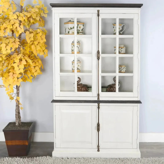 White Buffet & Hutch Glass Doors Cabinet - LOOMLAN - Sunny D - Buffets & Curios