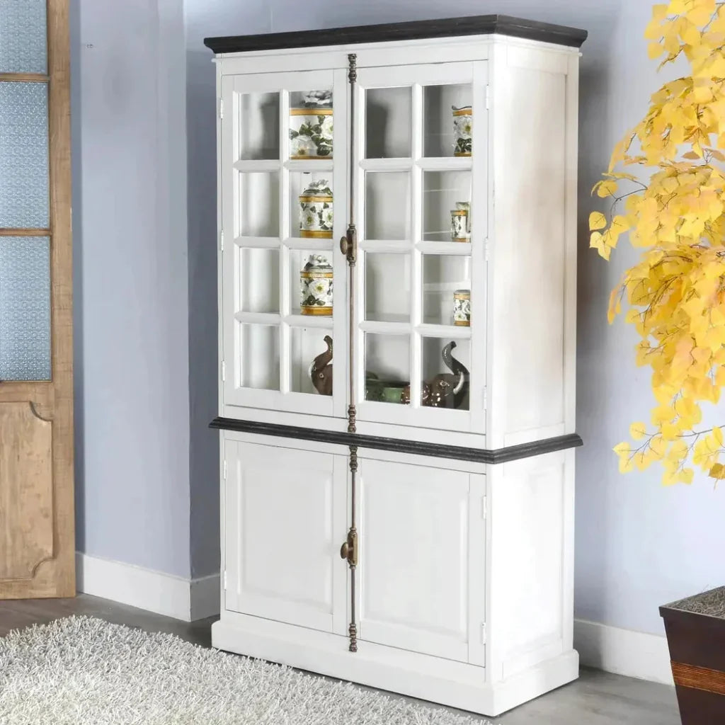 White Buffet & Hutch Glass Doors Cabinet - LOOMLAN - Sunny D - Buffets & Curios