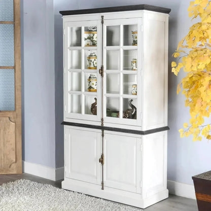 White Buffet & Hutch Glass Doors Cabinet - LOOMLAN - Sunny D - Buffets & Curios