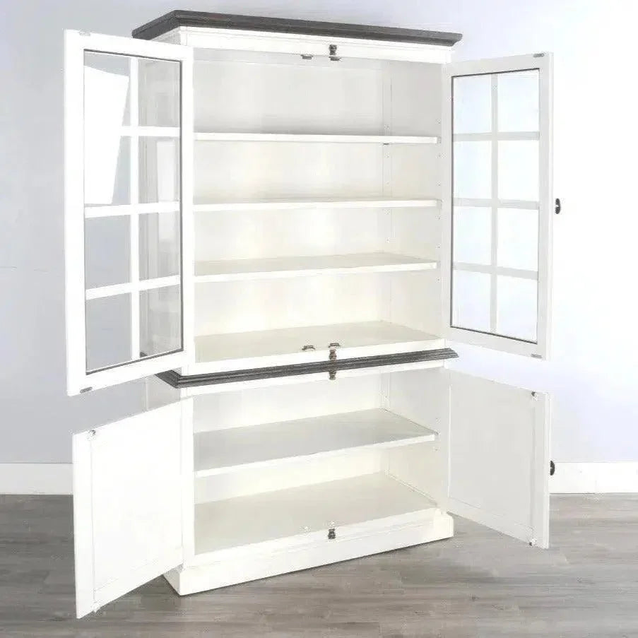 White Buffet & Hutch Glass Doors Cabinet - LOOMLAN - Sunny D - Buffets & Curios