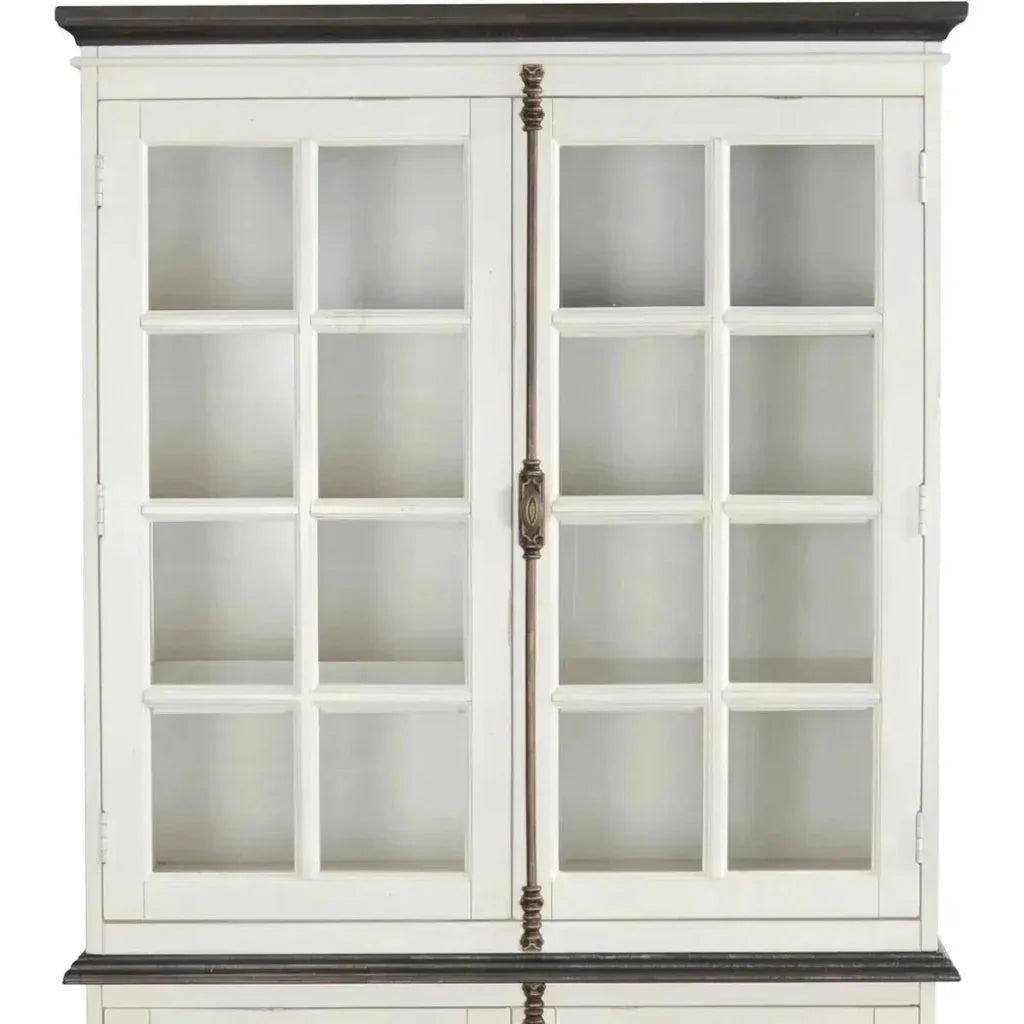 White Buffet & Hutch Glass Doors Cabinet - LOOMLAN - Sunny D - Buffets & Curios