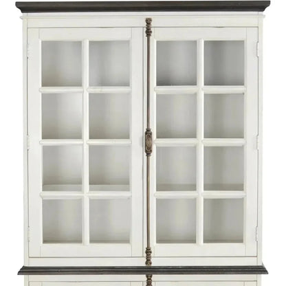 White Buffet & Hutch Glass Doors Cabinet - LOOMLAN - Sunny D - Buffets & Curios