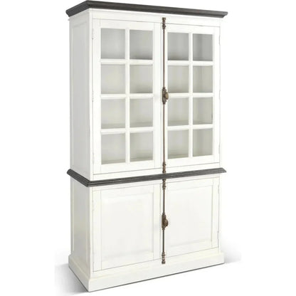 White Buffet & Hutch Glass Doors Cabinet - LOOMLAN - Sunny D - Buffets & Curios