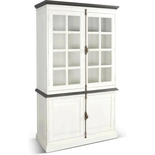 White Buffet & Hutch Glass Doors Cabinet - LOOMLAN - Sunny D - Buffets & Curios