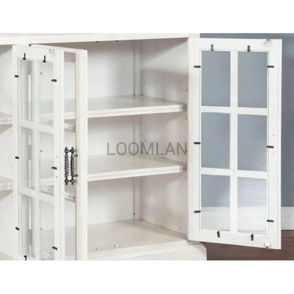 White Buffet Server Windowpane Glass Doors - LOOMLAN - Sunny D - Sideboards