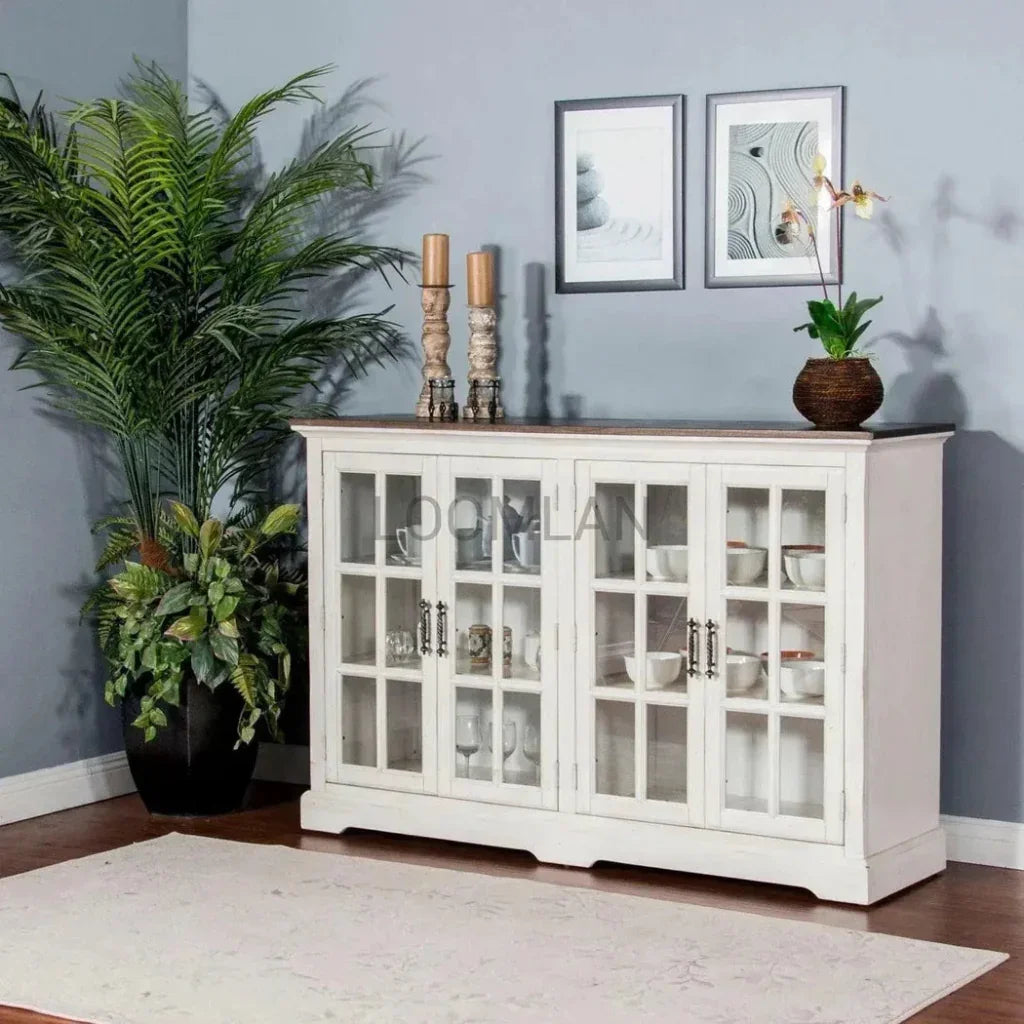White Buffet Server Windowpane Glass Doors - LOOMLAN - Sunny D - Sideboards