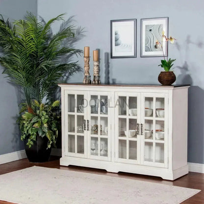 White Buffet Server Windowpane Glass Doors - LOOMLAN - Sunny D - Sideboards